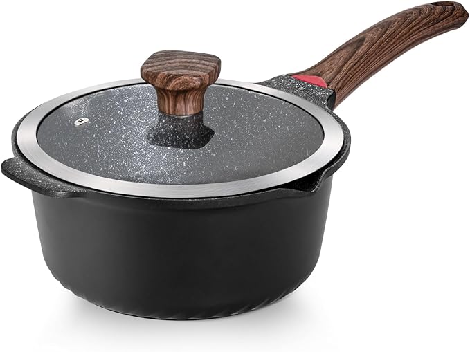 VINCHEF Nonstick Stockpot With Lid 4 Quart, Large Saucepan with Stay Cool Handle, Deep Kitchen Cooking Pot Induction Stock Pots, Dishwasher Safe, Compatible for All Stove Top, PFAS/PFOA Free Black