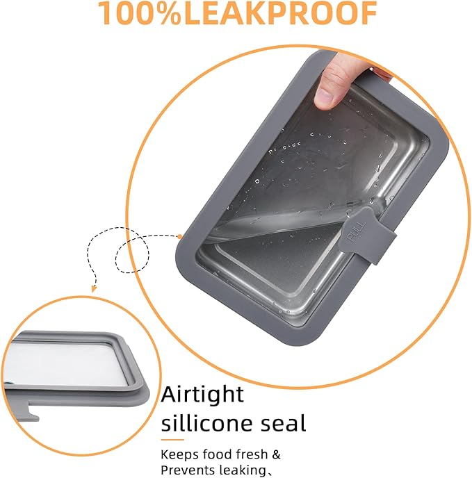 KEKEGO Lunch Box, Premium Stainless Steel Bento Box, Leakproof Lunch Box for Adults Food Storage, 42oz/1.25L with Glass Lid, Microwave & Dishwasher
