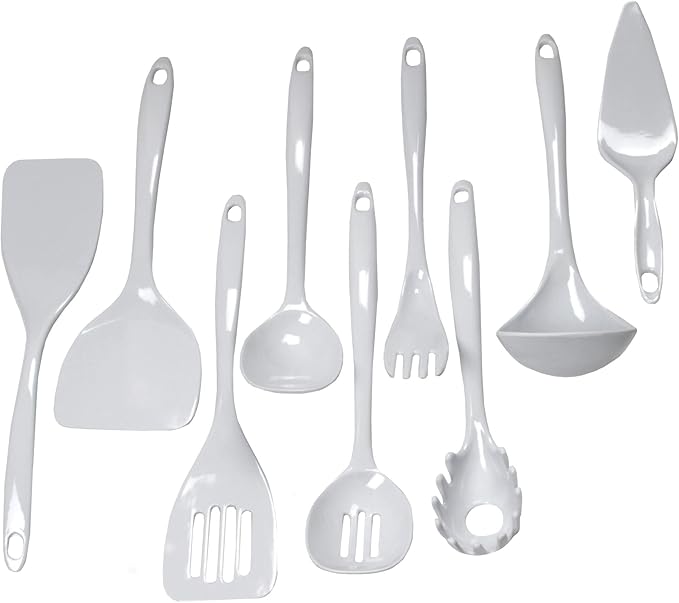 Chef Craft Basic Melamine Kitchen Tool and Utensil Set, 9 Piece Set, White
