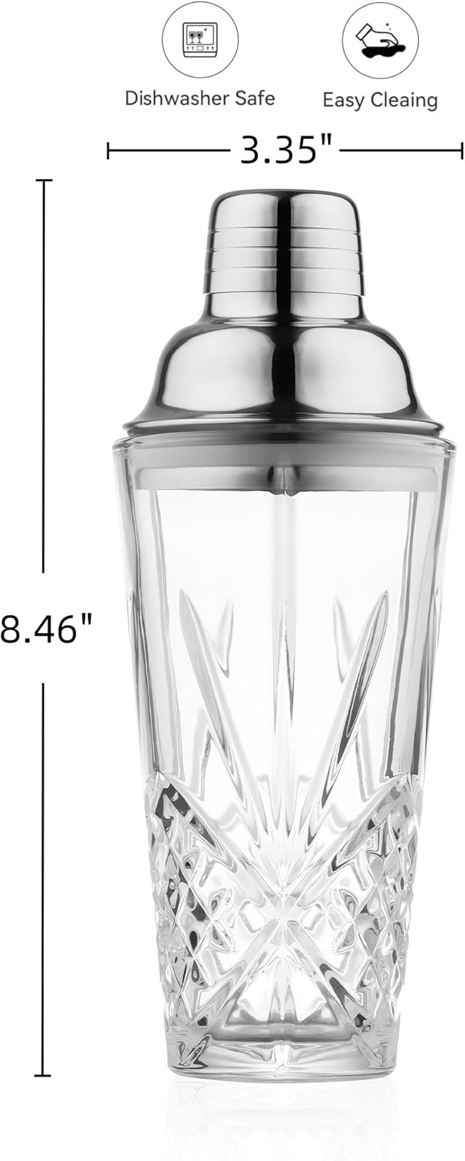 Glass Cocktail & Drink Shaker,15oz Cutting Design - Exquisite Martini Shaker for Elevated Mixology. Perfect for Crafting Artisan Cocktails, Martinis. (Including a Metalic Black Pourer)