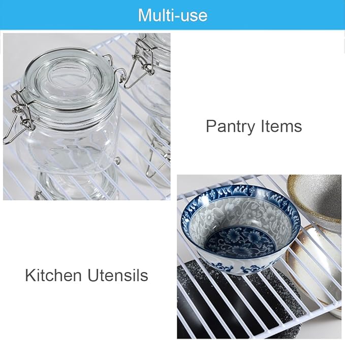iPEGTOP Set of 4 Kitchen Cupboard Organiser Shelf, Small Size 10.6 x 5.1 Inch Freezer Cabinet Organization Storage Shelf Wire Rack, Steel Metal Shelves for Fridge Pantries Countertops Utensils -White