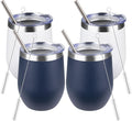 12oz/4 Pack Stainless Steel Wine Tumbler with Lids, Double WallVacuum Stainless Steel Travel Tumbler,Insulated Wine GlassesTravel Tumbler for Cold & Hot Drinks,Cup for ChampaignCoffee(white+Blue)