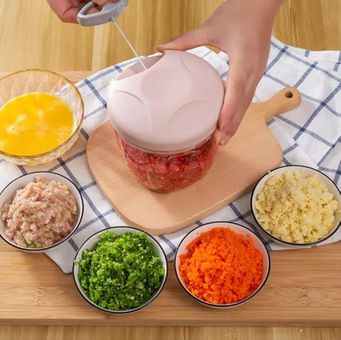 Manual Pull-Cord Vegetable Chopper – 2 Cup Mini Food Processor – Color Variations (Mint Green)