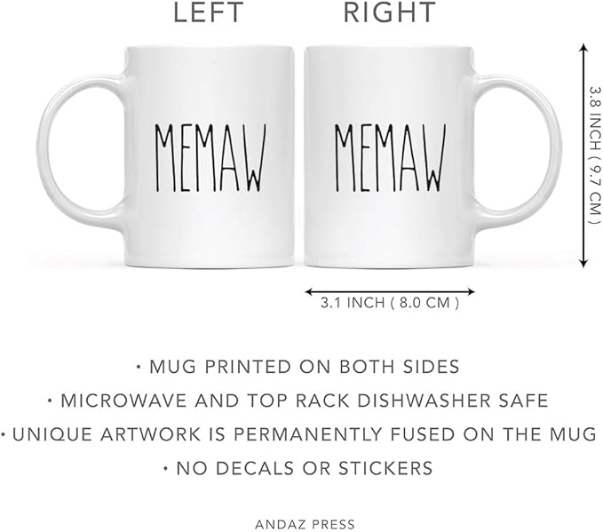 Andaz Press Simple Rustic Farmhouse Kitchen Decor 11Oz. Ceramic Coffee Tea Mug Gift, Memaw, 1-Pack, Birthday Christmas Ideas For Family, Friends Memaw Gifts Memaw Cup Memaw Mug Gifts For Memaw