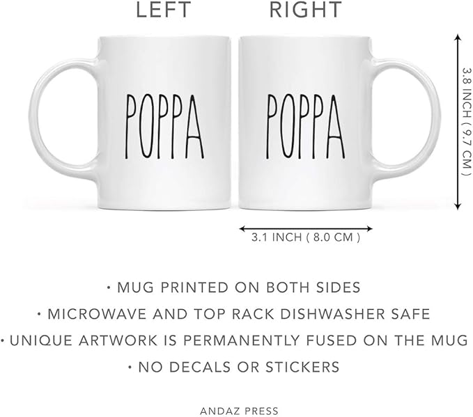Andaz Press Simple Rustic Farmhouse Kitchen Decor 11oz. Ceramic Coffee Tea Mug Gift, Poppa, 1-Pack, Birthday Christmas Gift Ideas for Family, Friends
