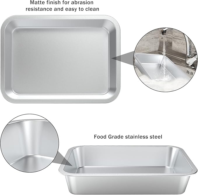 only fire Stainless Steel Baking Pan, Rectangular Cake Pan Cookie Sheet Pan Barbeque Grill Pan for Baking Breads, Grilling Chicken, Vegetables, Dishwasher Safe,15.5’’×11.6’’×2.7"