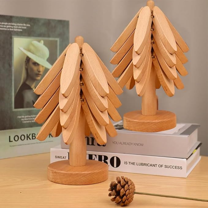 Wooden Trivets for Hot Dishes， Tree Shape Trivet Set,Trivets for Hot Dishes - 4 Wooden Trivet + 1 Stand（Beech Wood）