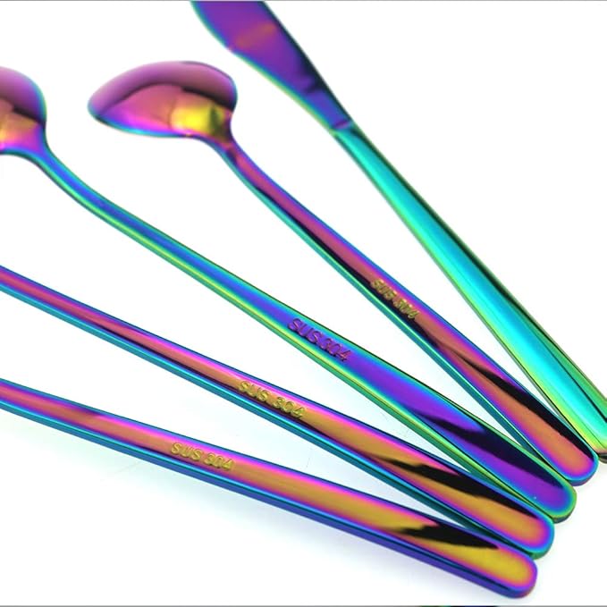JASHII Mirror Polished Rainbow 30-Piece SUS304 Stainless Steel Flatware Set,Colorful Silverware Set Dinner Knife Fork Spoon Dessert Fork Salad Spoon Service for 6