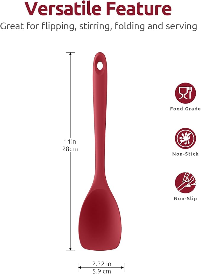 600ºF Heat Resistant Spatula Spoon: U-Taste Flexible Silicone Cooking Scoop Spoonula, Serving Mixing Scraping Food in Non-Stick Pan Cookware, Seamless Multifunctional Kitchen Utensil (Red)