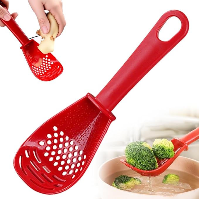 Multifunctional Kitchen Cooking Spoon, 2026 Upgraded Slotted Spoon, Great for Cooking and Serving, Heatproof Spoon for Mixing, Grating, and Draining (Red)