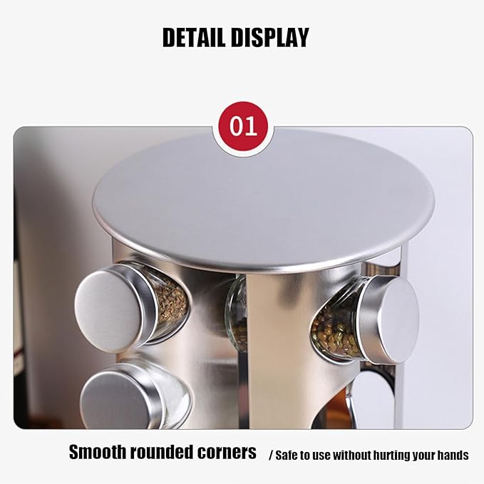 Spice rack-Revolving Spice Rack Set, Kitchen Spice Tower Organizer for Countertop or Cabinet -Desktop Rotating Seasoning Organizer(Stainless Steel) (Silver, 12-Jar)