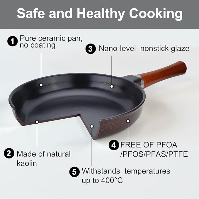 Pure Ceramic Frying Pan, Nonstick 10 Inch Ceramic Skillet (Crafted From Natural Clay Minerals Through Firing), PFAS-Free, Non Toxic/No Coatings Cooking Pan, Induction Pan (Black)