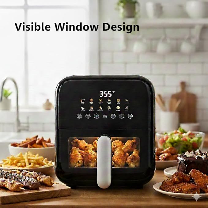 HealSmart 7.5QT Large Capacity Air Fryer, 12-in-1 Digital Preset & DIY Function Airfryer with Visible Window, Precise Temperature Control and Dishwasher Safe, Black