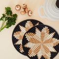 Brown Flower Woven Trivet Set, Trivets for Dishes, Pots and Pans, Heat Resistant Hot Pads, Pot Holders for Table, Plate Mats for Countertops, Kitchen Table Accessories, 8" Wide, Boho Decor