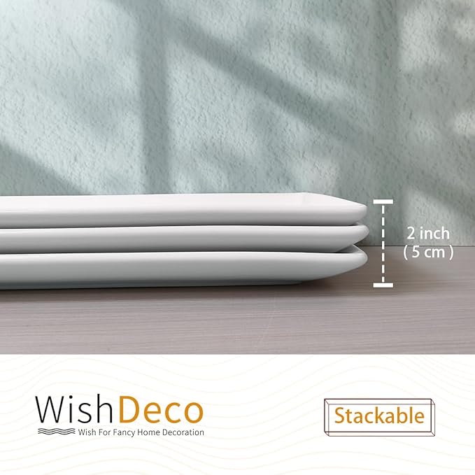Serving Platters Set of 3, Large Serving Trays 14 inch, White Serving Plates, Ceramic Rectangle Plate, Long Platter for Cake, Sushi, Steak, Dessert, Buffet