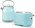 Haden Heritage 1.7 Liter Stainless Steel Electric Tea Kettle with Heritage 2 Slice Wide Slot Stainless Steel Bread Toaster, Turquoise