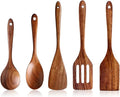 5 PCS Wooden Cooking Utensils Set, Kitchen Utensils Set, Wooden Spoons for Cooking, Non-Stick Heat-Resistant Wooden Spoons for Cooking, Ideal for Nonstick Cookware