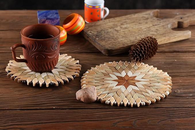 Set of 2 Large Handmade Wooden Trivets for Hot Dishes - Diameter 9" and 7"- Big Coasters and Hot Pads - Great Kitchen Gift Idea - by SPL Woodcraft Ukraine