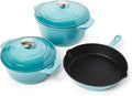 Sur La Table Enameled Cast Iron Cookware Set – Includes 5-Qt & 2.5-Qt Dutch Ovens with Lids and 10" Skillet, Oven to 500°F, Induction Compatible, Essential Starter Gift Set, Light Blue