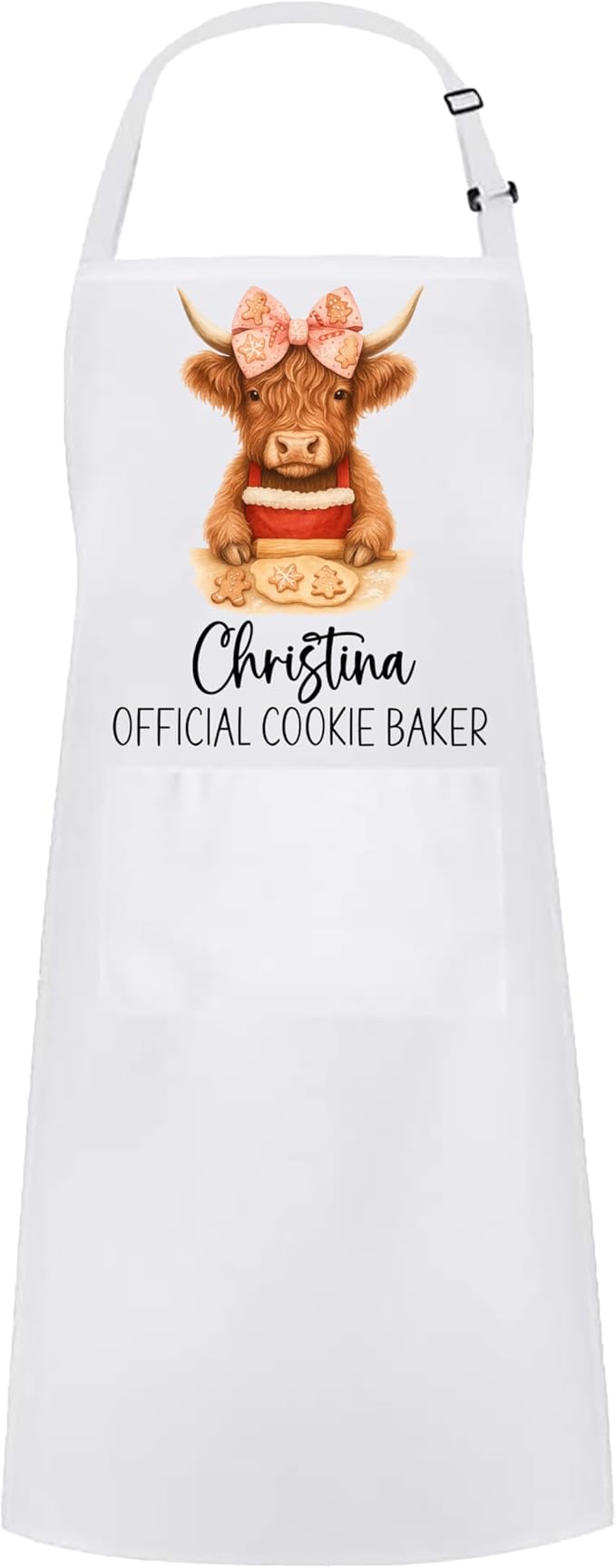 Personalized Mommy & Me Highland Cow with Bow Apron Set – Christmas Matching Family Baking Gift