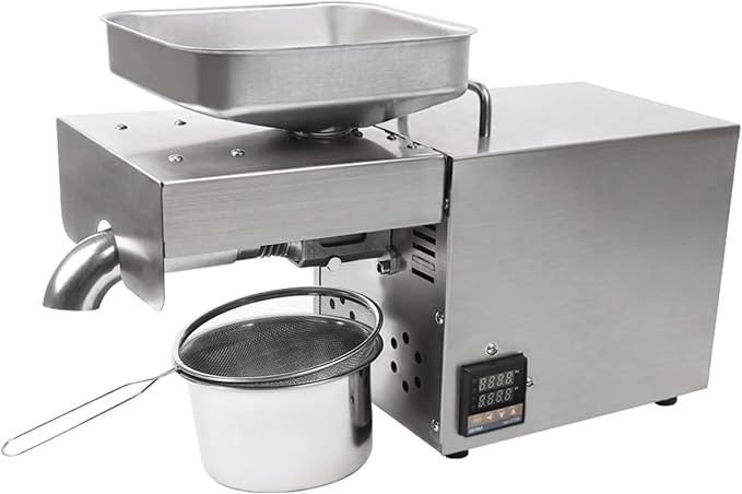 Stainless Steel Oil Press Machine 610W 110V Cold Press Oil Extractor Machine Commercial Household Cold/Hot Oil Press for Nuts Walnut Linseed Olive Kernel Almond Rapeseed Sesame
