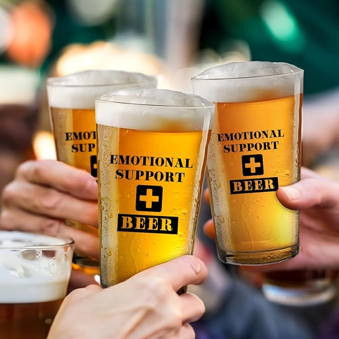 Funny Birthday Gifts for Men Dad Father's Day Beer Lovers Emotional Support Long Distance Relationship Mental Health Present for Men Boyfriend Vintage Beer Drinking Glass