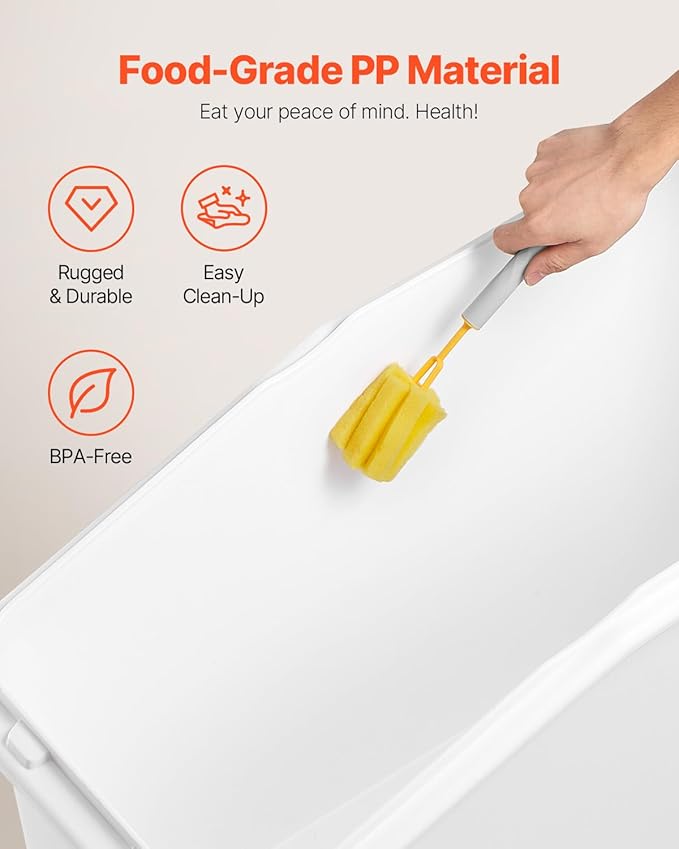 VEVOR 27 Gallon food storage containers 500 Cup Ingredient Bin with Scoop and Sliding Lid Commercial Food Container Ideal for rice storage, dog food container, flour, and sugar containers, White