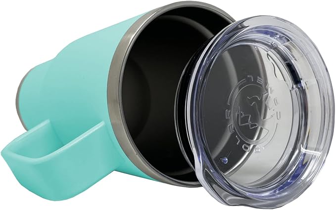 LaserGram 20oz Vacuum Insulated Travel Mug with Handle, Tiki Statue, Personalized Engraving Included (Teal)