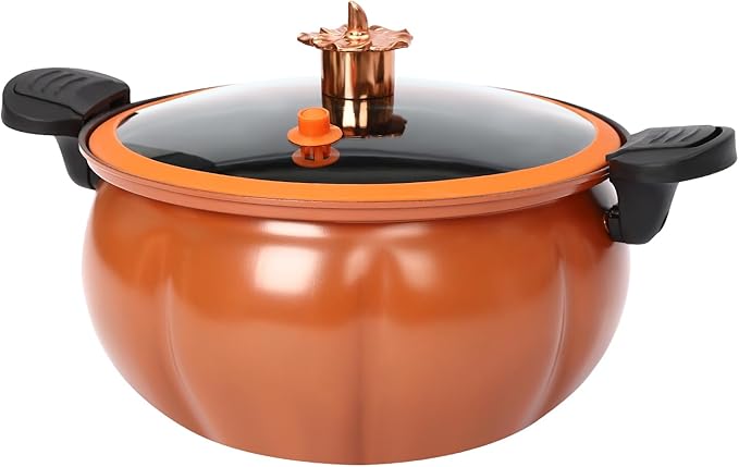 Pumpkin Micro Pressure Cooker Fast Cooking Cookware, 8L Large Capacity Microwave Kitchenware with Detachable Handle, One-Hand Operating Glass Lid and Handle, Micro Pressure Cookware for Stovetops