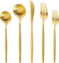 MIKIWAY 60-Piece Stainless Steel Flatware Set, Matte Golden Cutlery, Includes Spoons, Forks, Dishwasher Safe