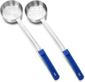 2 Pcs Portion Control Serving Spoons, Restaurant Measuring Serving Ladle Utensils, Portion Spoons for Weight Loss, Kitchen(Blue,8 oz,Solid and Slotted)