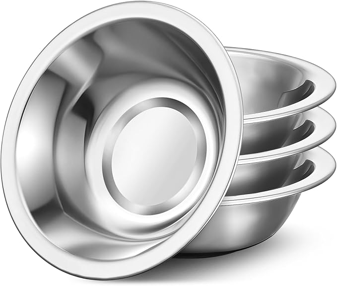 304(18/8) Stainless Steel Mixing Bowls for Kitchen, 4 Pack 8.7" 34.88 fl.oz Metal Mixing Bowls Set Stackable for Baking Serving Cooking Food Prep Storage Dishwasher Safe Heavy Duty