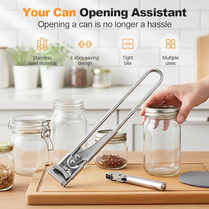 Adjustable Stainless Steel Jar Opener, Gripper Tight Lid Opener, 2025 New Handy Rubber Bottle Jar Opener for Weak Hands, Jar Openers Rated for Seniors, Kitchen Gadgets (2pc, 19.5cm/7.68inch)
