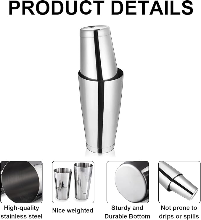 6 Pcs Cocktail Shakers Professional Bar Shaker Boston Shaker Set Martini Shakers Drink Mixer Shake for Drink Mixing 18 oz, 28 oz (Silver)