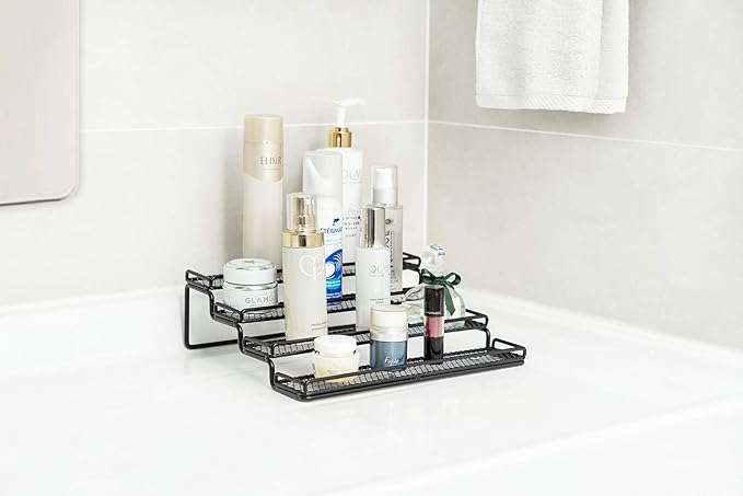 MEIQIHOME 4 Tier Expandable Spice Rack Organizer (11.4 to 22.8 Inch) Step Shelf Spice Storage Holder, for Kitchen Cabinet Countertop Cupboard Pantry, Metal, Black