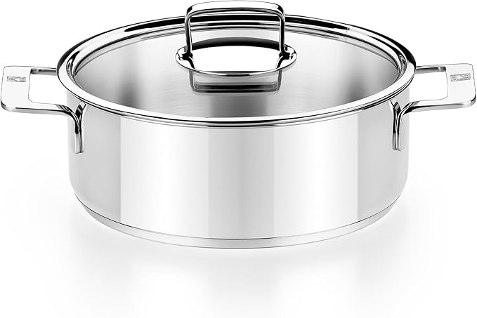 BRA COOKWARE Signature Stainless Steel Stock Pot w/Glass Lid | 8 Inch 2.4 Quart Professional Grade Cooking Pot | PFOA Free Deep Pot | All Cooktops | All Cooktops (incl. Induction) & Oven Safe
