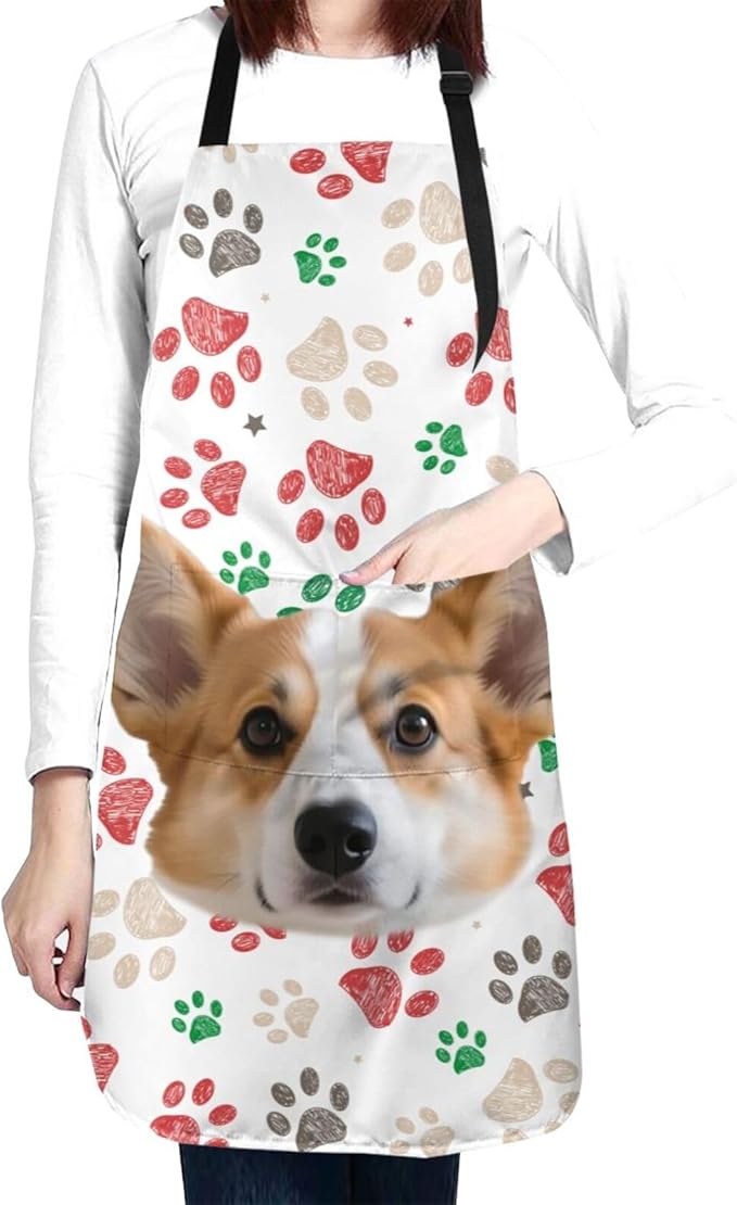 Custom Dog Face Apron for Men Women, Personalized Photo Bib Apron with Pockets, Customized Chef Aprons