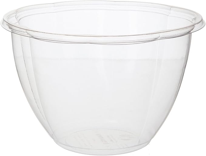 ECO PRODUCTS Compostable 48oz Salad Bowl, Clear PLA Plastic, No Lid, Case of 300, Disposable Round To Go Cold Food Containers, Lids Sold Separately, Renewable PLA Material Made from Plants, ASTM, BPI