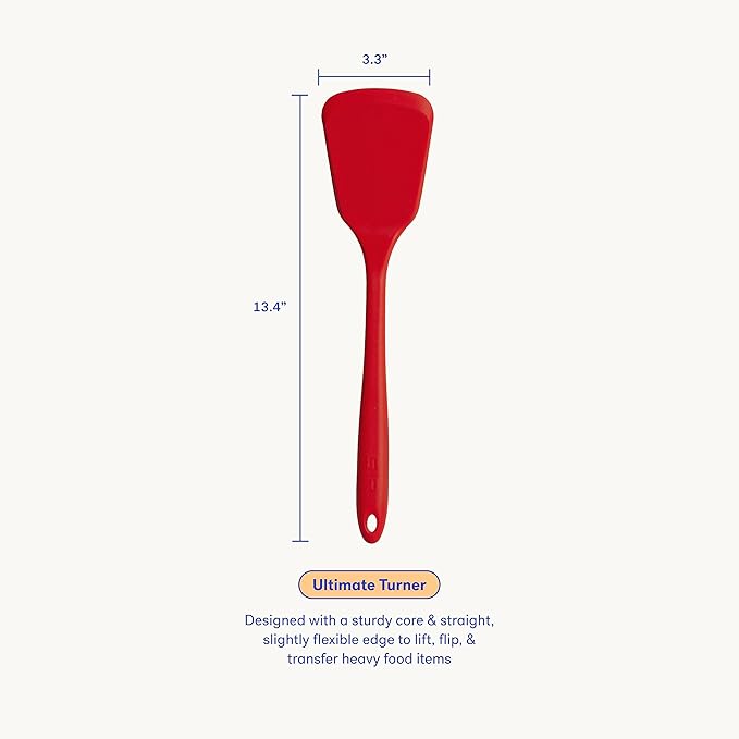 GIR: Get It Right Silicone Kitchen Spatula Turner - Non-Toxic Cooking Utensils for Nonstick Cookware, Cooking and Baking, Ultimate - 13IN - Red