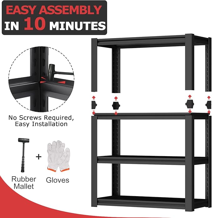 1600LBS Garage Shelving 4 Tier Heavy Duty Garage Shelving, Adjustable Metal Shelving Unit for Basement, Warehouse, Pantry, Closet, Kitchen,13.78" D x 29.53" W x 55.12" H