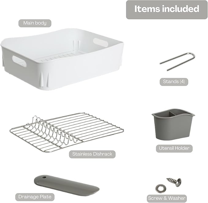 AutoFlow Dish Rack (White, 6.8" H x 17.7" W x 12.5" D)