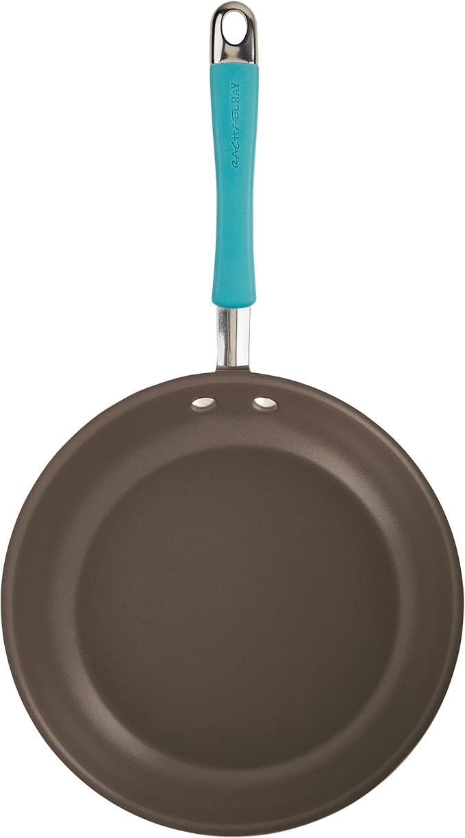 Rachael Ray Cucina Hard Anodized Nonstick Cookware Pots and Pans Set, 12 Piece, Gray with Blue Handles