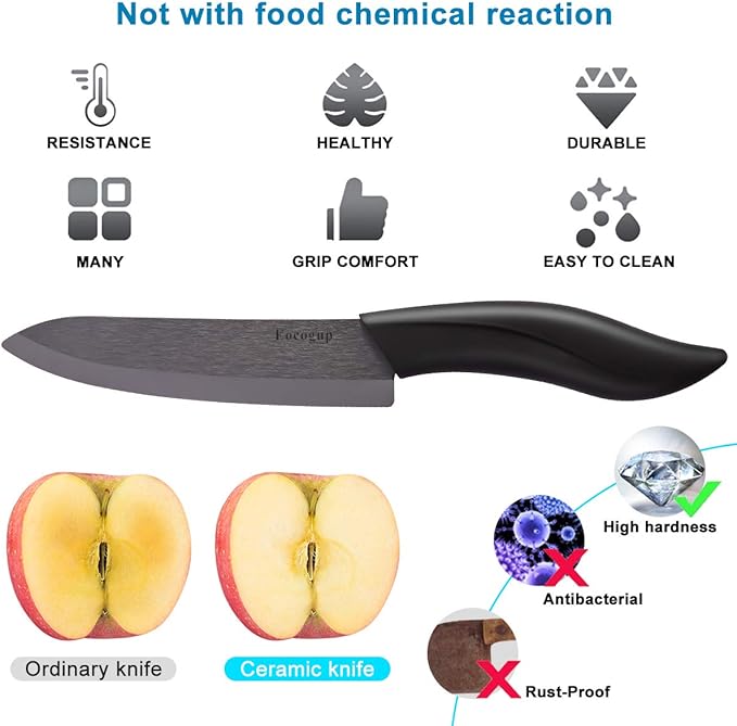Updated Version Ceramic Knife Set 4-Piece with Sheaths (Includes 3" Paring Knife, 4" Fruit Knife, 5" Utility Knife, 6" Chef Knife) for Home Kitchen(Black)