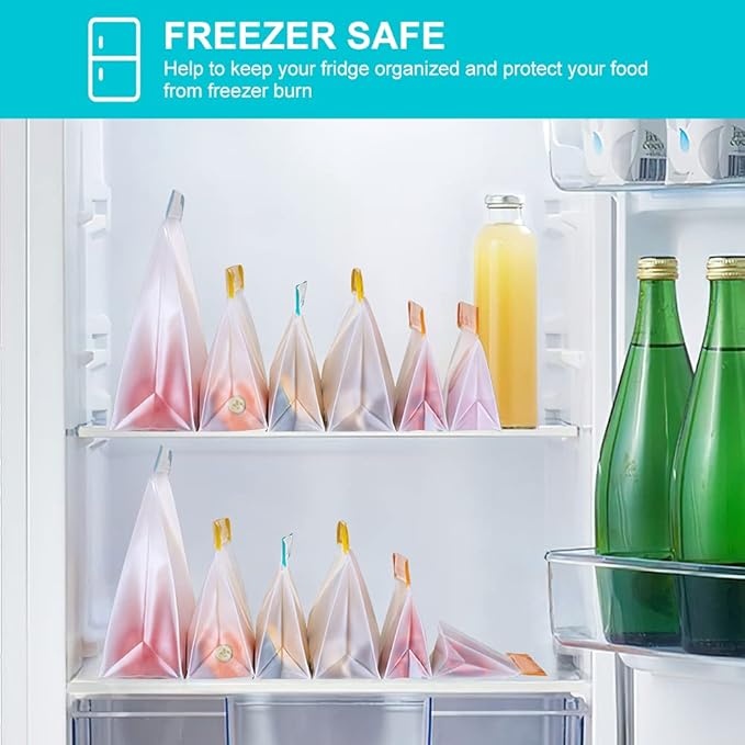 Reusable Food Storage Bags Stand Up, 9 Pack Leakproof Freezer Bags, BPA Free Gallon Bags, Reusable Plastic Snack Bags, Lunch Sandwich Bags for Home & Travel