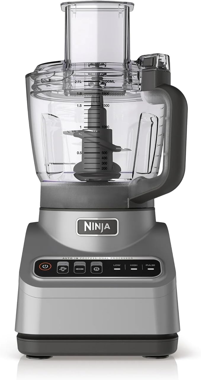 Ninja Professional Food Processor, 850 Watts, 9-Cup Capacity, Auto-iQ Preset Programs, Chop, Slice, Shred & Puree, Stainless Steel Blades, Dishwasher-Safe Parts, Silver (BN600)