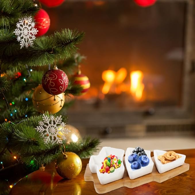 Unomor Christmas Tree Ceramic Snack Platter White Dish Tray for Cookies And Desserts Holiday Serving Plate with Stand