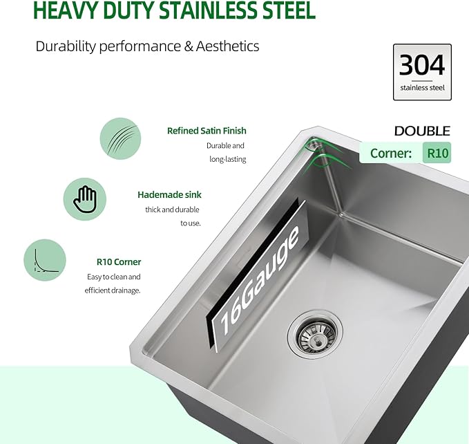 Undermount Kitchen Sink, 24 x 19 Inch Sink Kitchen 16 Gauge Stainless Steel Kitchen Sinks Single Bowl Workstation Sink with Cutting Board