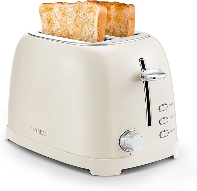 Ultrean Toaster 2 Slice with Extra-Wide Slot for Toasting Bagels, Breads, Waffles & More, Stainless Steel Material with Removable Crumb Tray, 6 Browning Settings