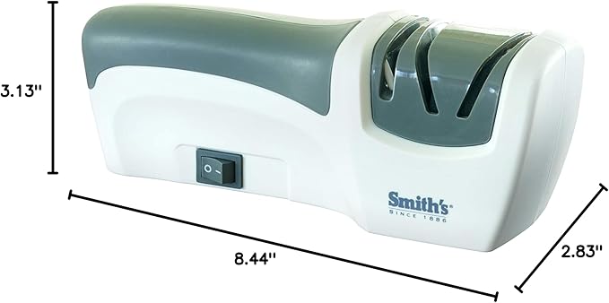 Smith’s 50097 Compact Electric Knife Sharpener | White & Grey | Kitchen Knife 2 Stage Sharpener | Electric & Manual | Blade Guide | Quick Sharpening & Polishing | Straight Edge Blades | Handheld