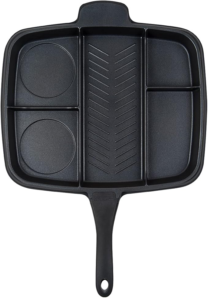 Master Pan Non-Stick Divided Grill/Fry/Oven Meal Skillet, 15", Black